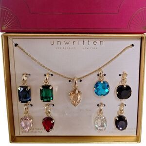 Unwritten Gold and Multi Colored Necklace with Interchangeable Pendants